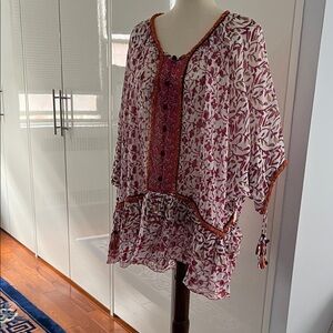 Poupette St. Barth Red and White Floral Blouse